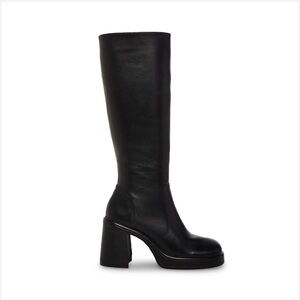 Steve Madden Fanatik Black Leather Knee-High Platform Boots
